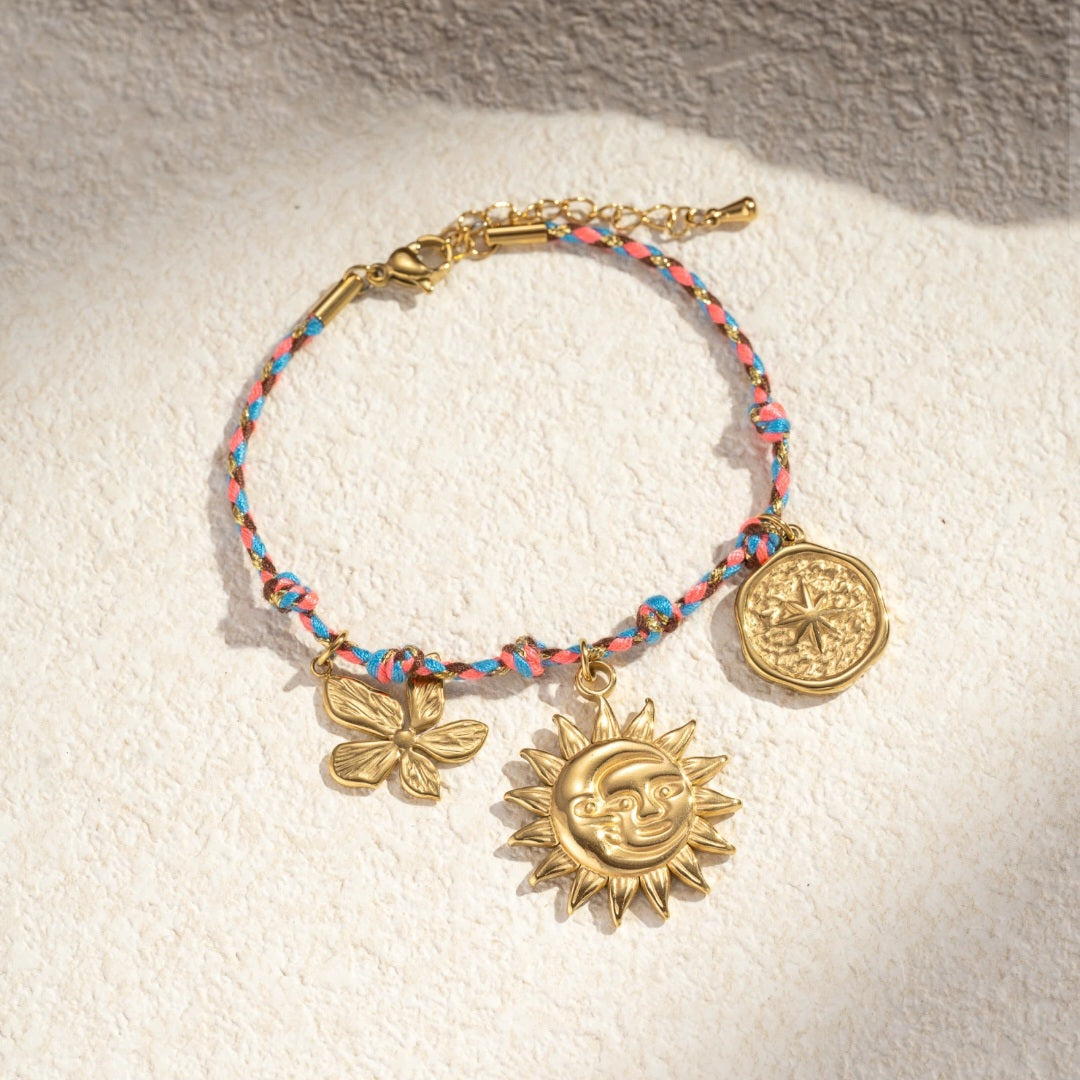 Bracelet cordon tressé multicolore 🌸☀️⭐