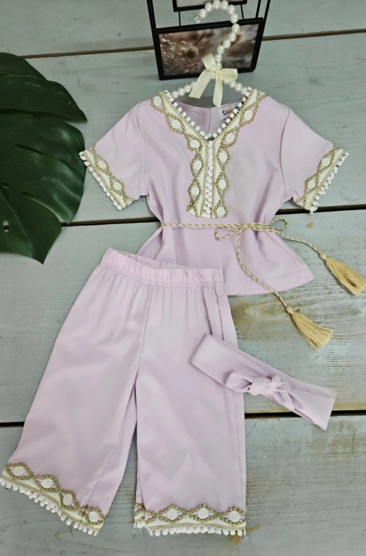 🌸 Ensemble enfant 4 pièces – Tunique, pantalon, bandeau & ceinture