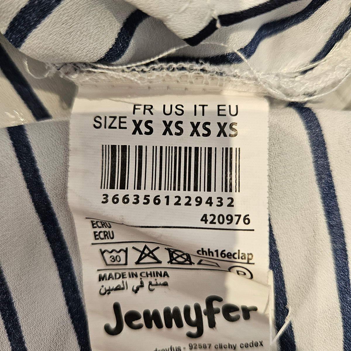 🤍 Blouse blanche à rayures bleu marine – Jennyfer – Taille XS