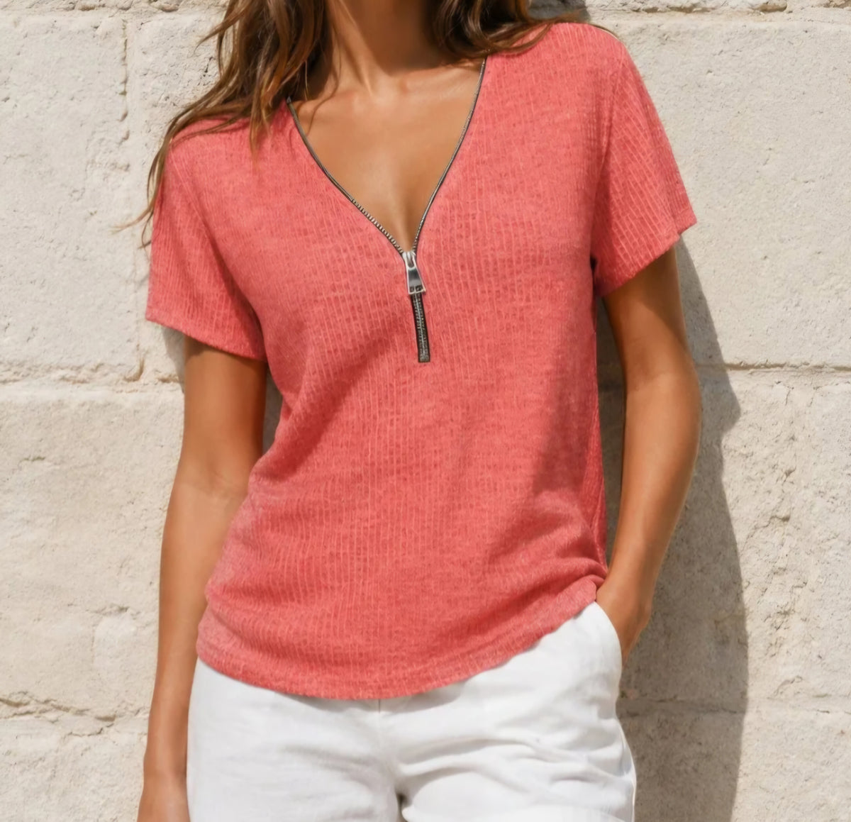 T-shirt chiné à manches courtes avec col zippé ✨️