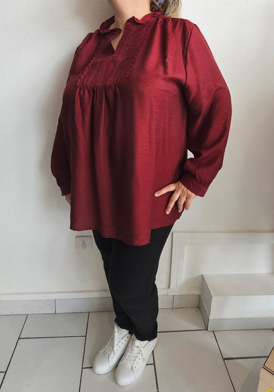🌸 Blouse en Lyocell – Col victorien & dentelle