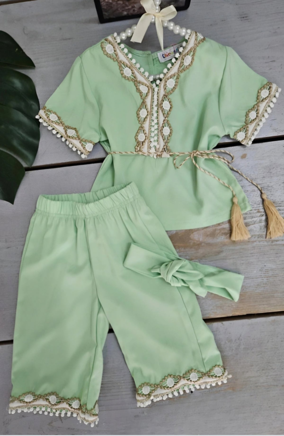 🌸 Ensemble enfant 4 pièces – Tunique, pantalon, bandeau & ceinture