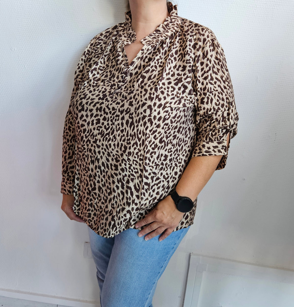 🐆 Blouse col victorien – Imprimé animalier